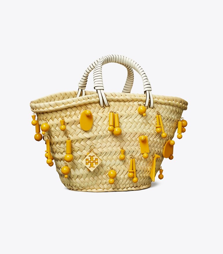 Tory Burch diseñador bolsos tote Bolso Tote pequeño de rafia bordada en Cassia ángulo