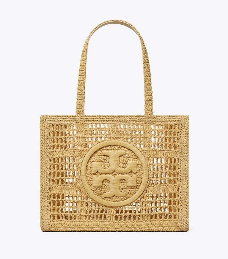 Tory Burch diseñador bolsos tote Bolso tote pequeño Ella con croché hecho a mano en Natural frontal