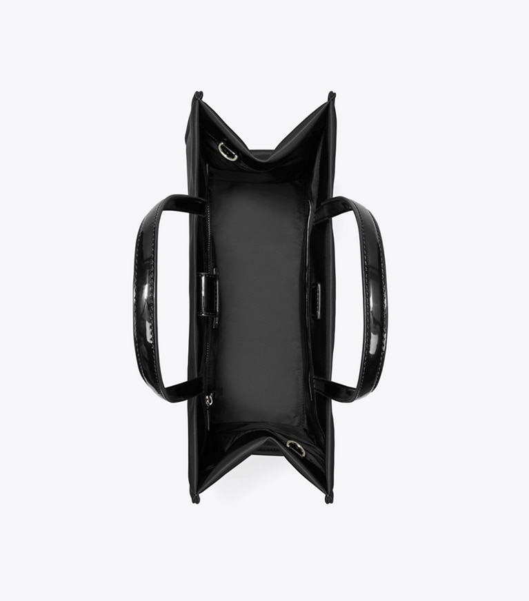 Tory Burch diseñador bolsos tote Bolso tote pequeño Ella de charol en Black desde arriba