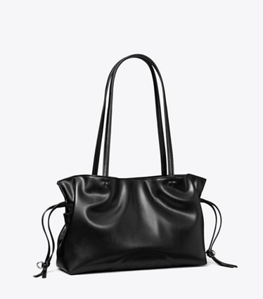 Tory Burch diseñador bolsos tote Bolso tote pequeño Ella natuura™ con cordón ajustable en Black ángulo