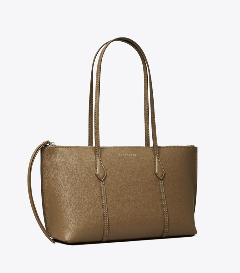 Tory Burch diseñador bolsos tote Bolso tote pequeño Perry con cremallera en Wild Mushroom ángulo