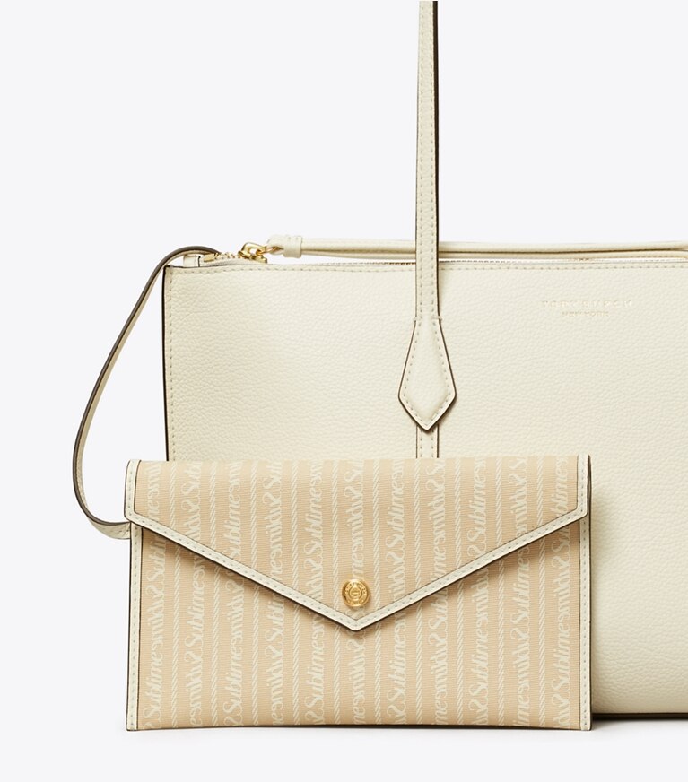 Tory Burch diseñador bolsos tote Bolso tote pequeño Perry con cremallera en Warm White detalle