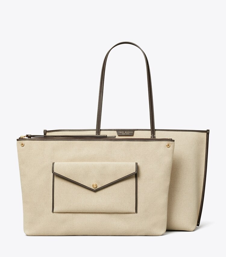 Tory Burch diseñador bolsos tote Bolso Tote Perry de lona en Natural detalle