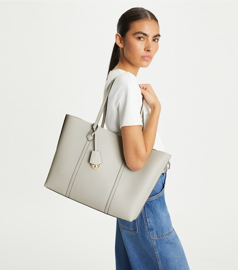 Tory Burch diseñador bolsos tote Bolso Tote Perry de tres compartimentos en Feather Gray accesorio en modelo