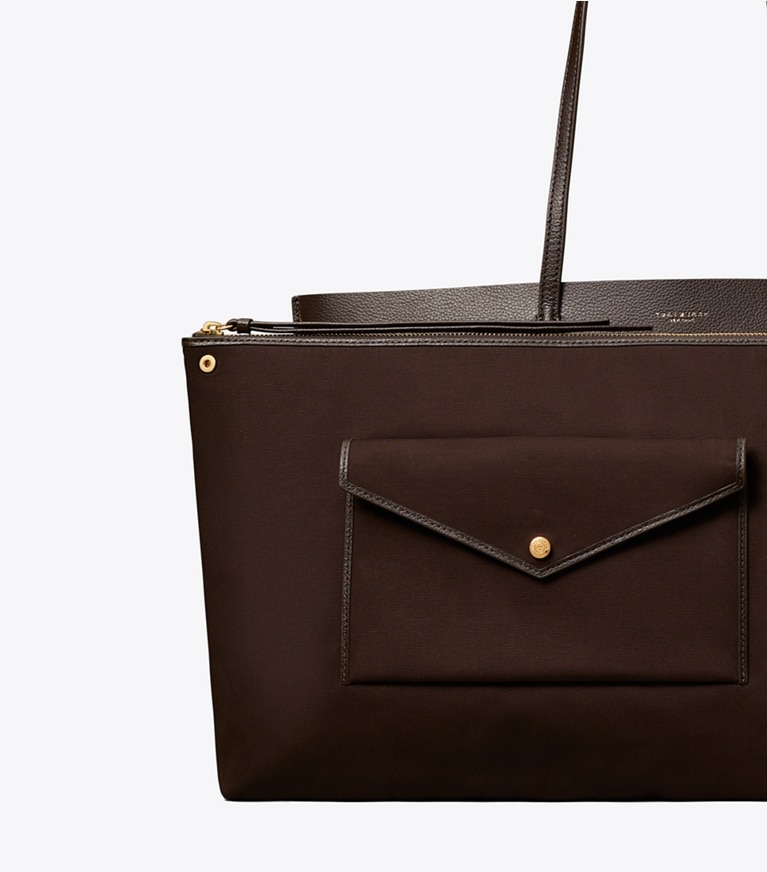 Tory Burch diseñador bolsos tote Bolso Tote Perry en Deep Brown detalle