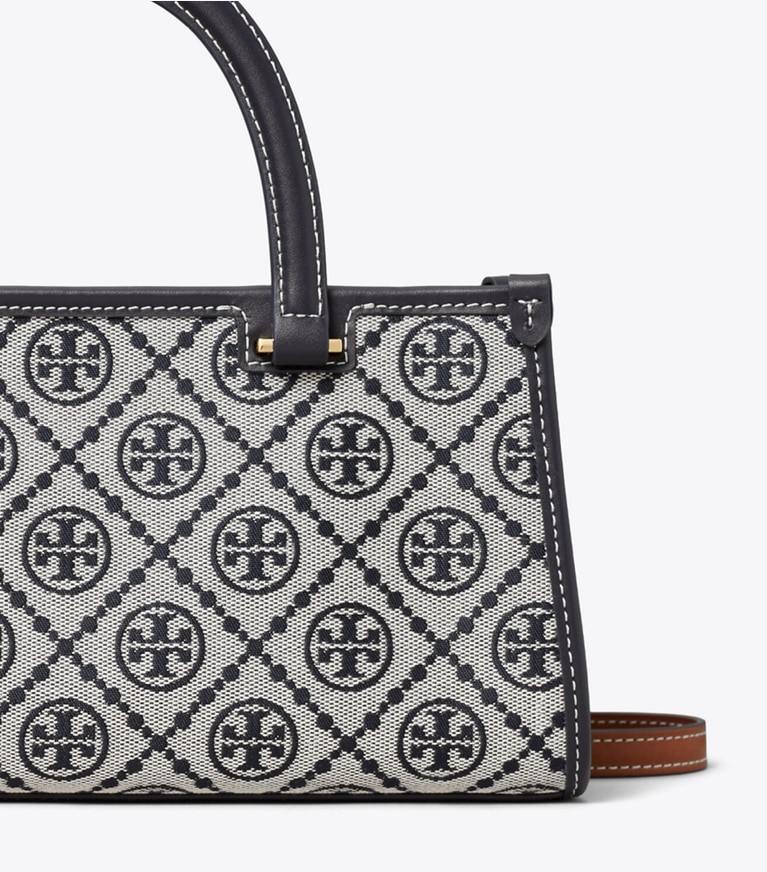 Tory Burch diseñador bolsos satchel Bolso tote rectangular pequeño con monograma de T en Tory Navy detalle
