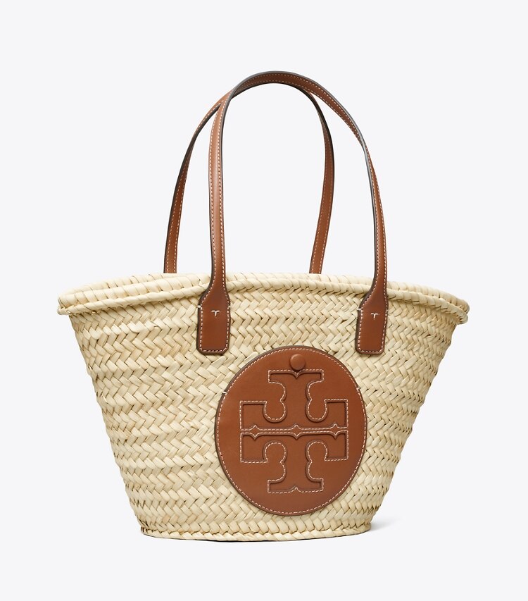 Tory Burch diseñador bolsos tote Bolso tote tipo canasta de paja Ella en Natural / Classic Cuoio ángulo