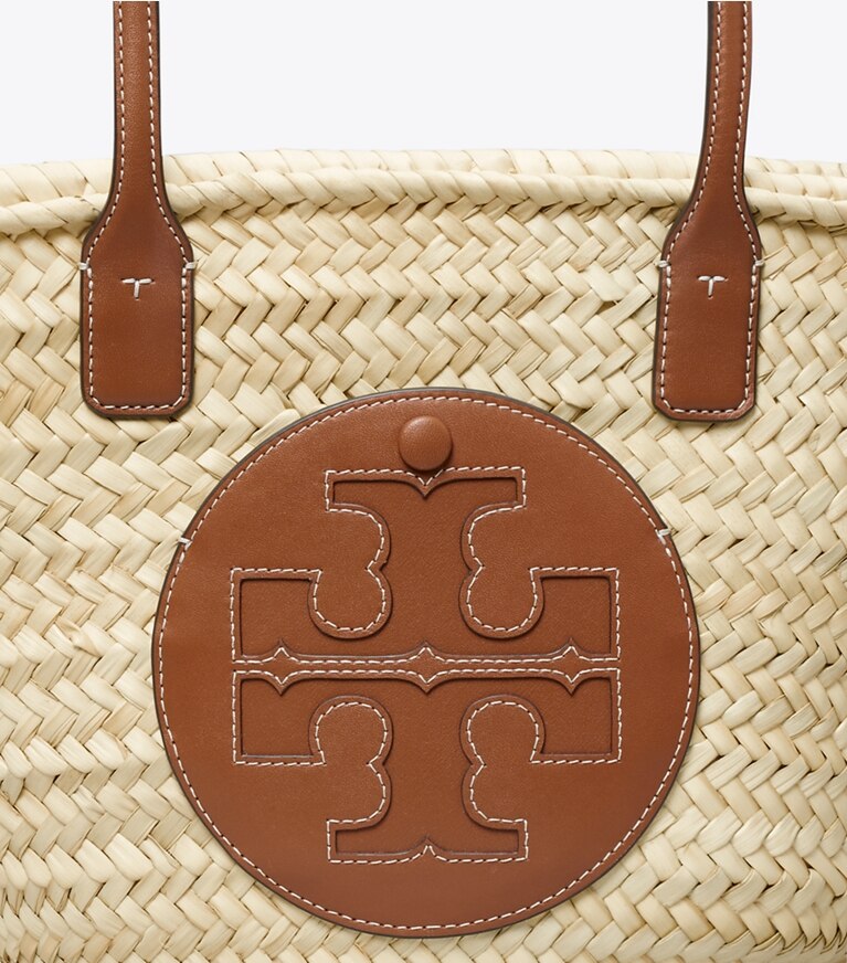 Tory Burch diseñador bolsos tote Bolso tote tipo canasta de paja Ella en Natural / Classic Cuoio detalle
