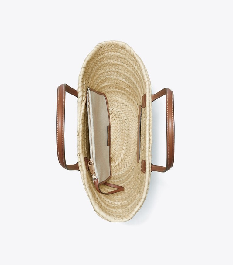 Tory Burch diseñador bolsos tote Bolso tote tipo canasta de paja Ella en Natural / Classic Cuoio vista superior