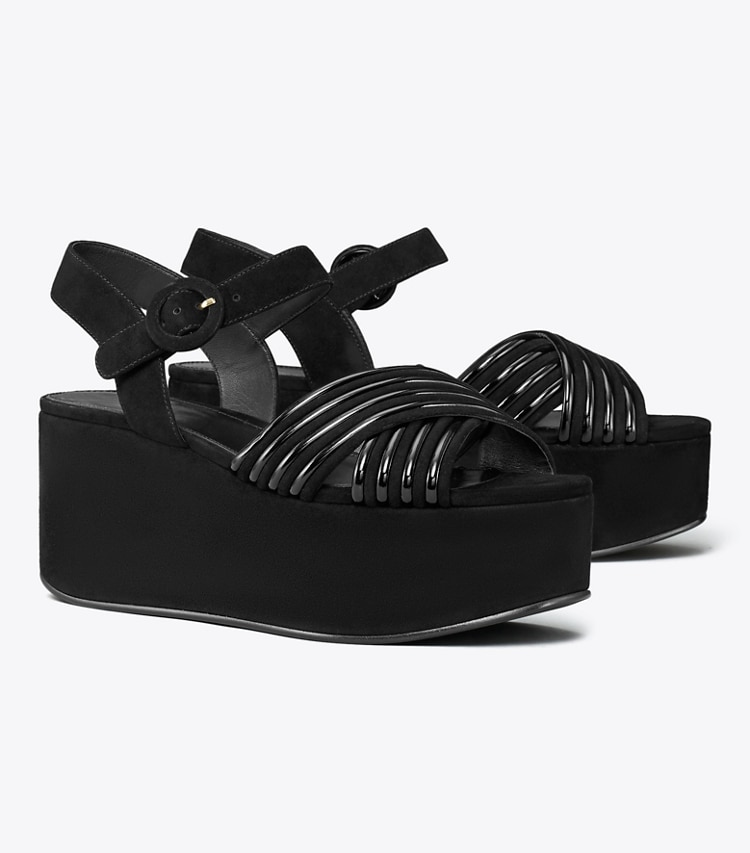 Tory Burch designer sandals Bombe Cross-Strap Platform Sandal in PERFECT BLACK / PERFECT BLACK angle