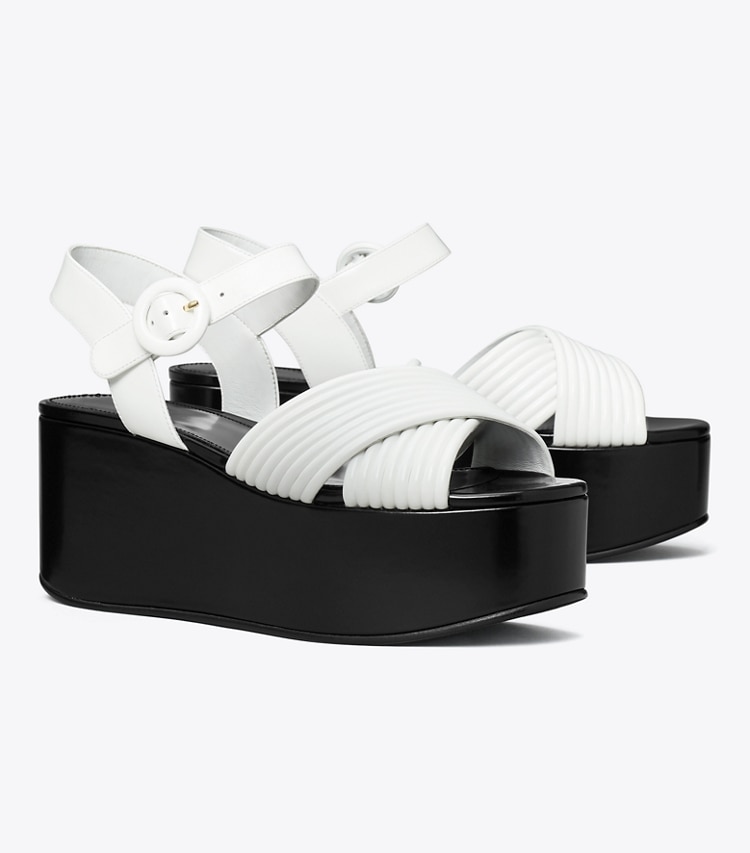 Tory Burch designer sandals Bombe Cross-Strap Platform Sandal in CLOUD / PERFECT BLACK angle