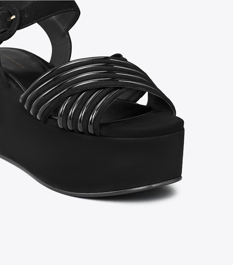 Tory Burch designer sandals Bombe Cross-Strap Platform Sandal in PERFECT BLACK / PERFECT BLACK angle