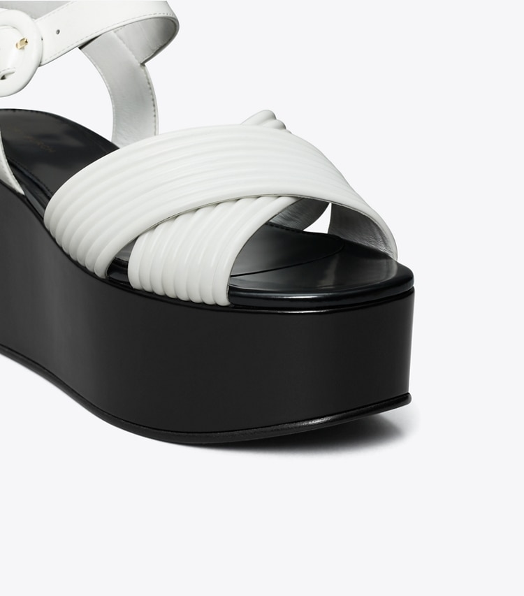 Tory Burch designer sandals Bombe Cross-Strap Platform Sandal in CLOUD / PERFECT BLACK detail