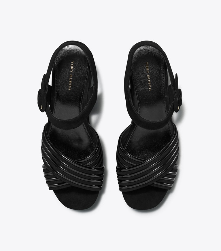 Tory Burch designer sandals Bombe Cross-Strap Platform Sandal in PERFECT BLACK / PERFECT BLACK angle