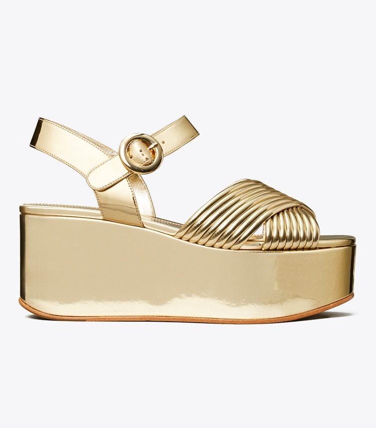 Tory Burch designer sandals Bombe Cross-Strap Platform Sandal in SPARK GOLD / SPARK GOLD side