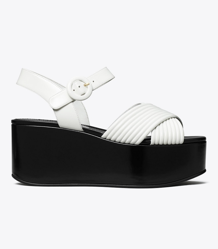 Tory Burch designer sandals Bombe Cross-Strap Platform Sandal in CLOUD / PERFECT BLACK side