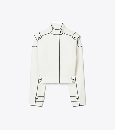 Tory Burch designer giacche Bomber in cotone in Marshmallow front
