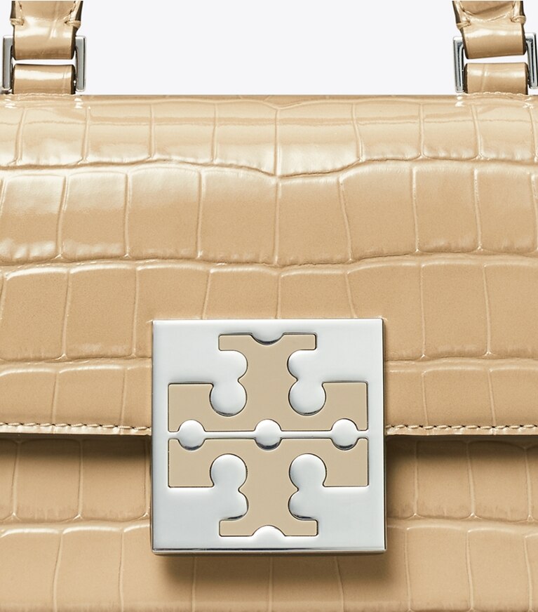Tory Burch designer crossbody bags Bon Bon Croc-Embossed Mini Bag in Taupe angle