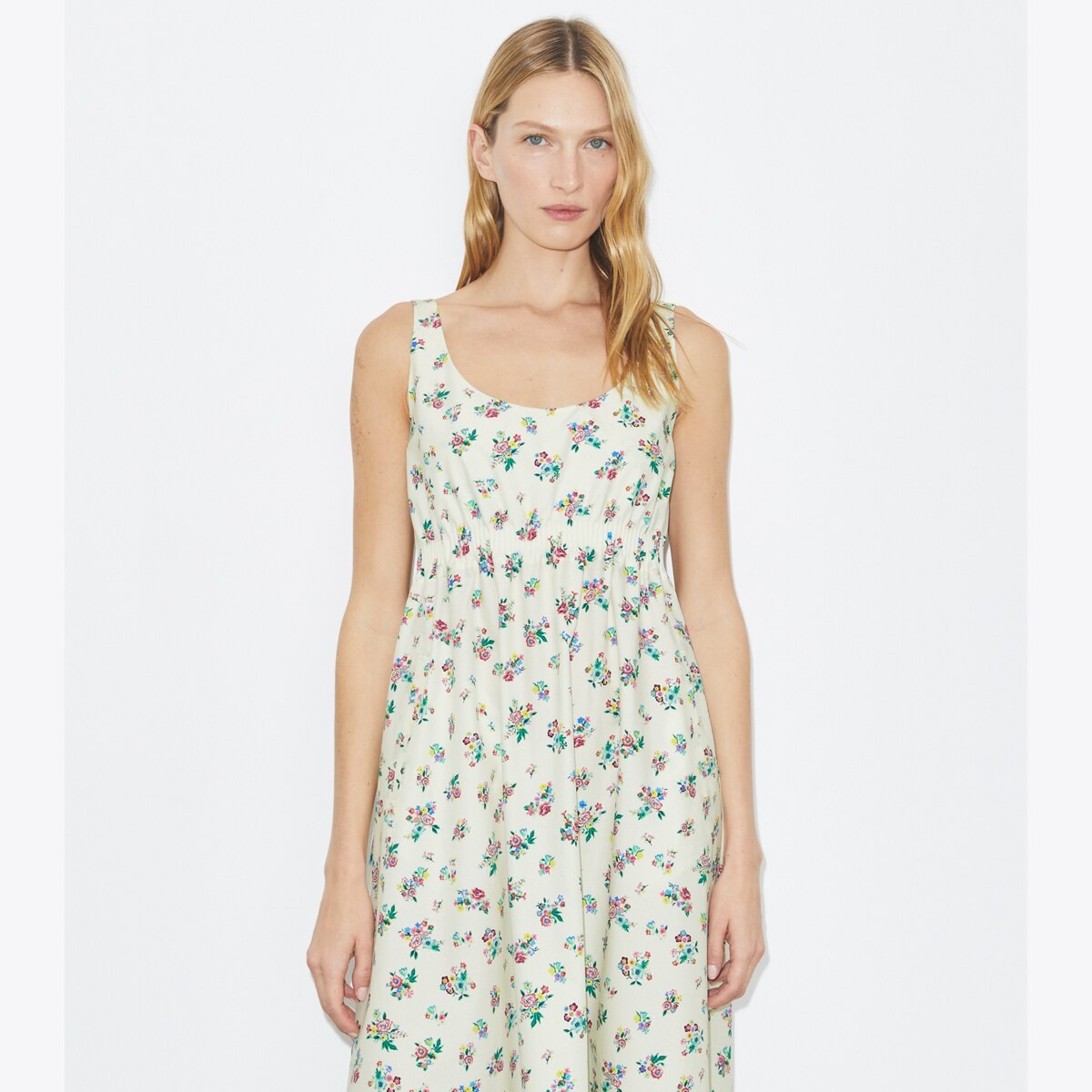 tory burch cotton poplin dress Tory Burch Women's Poplin Pleat-Waist Dress in Pink Roses, size 4