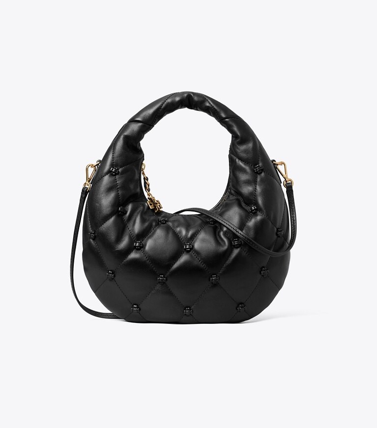 Tory Burch designer borse a spalla Borsa a mezzaluna Bunny con nodo in BLACK front