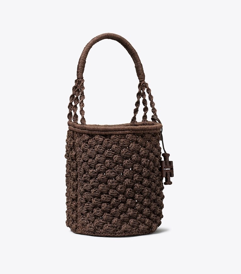 Tory Burch designer borse a tracolla Borsa a secchiello Ella Popcorn lavorata a mano all’uncinetto in Dark Cocoa angle