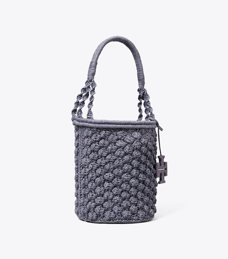 Tory Burch designer borse a tracolla Borsa a secchiello Ella Popcorn lavorata a mano all’uncinetto in Gray angle