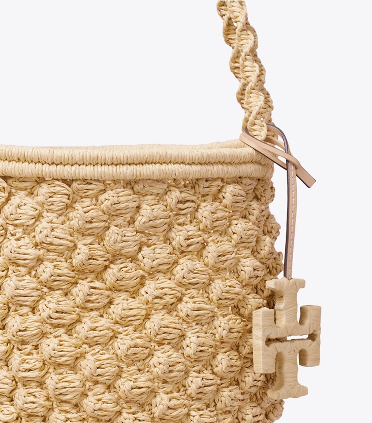 Tory Burch designer borse a tracolla Borsa a secchiello Ella Popcorn lavorata a mano all’uncinetto in Natural dettaglio