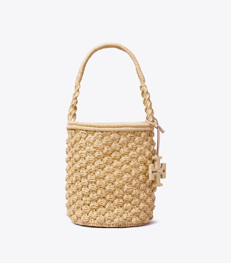 Tory Burch designer borse a tracolla Borsa a secchiello Ella Popcorn lavorata a mano all’uncinetto in Natural front