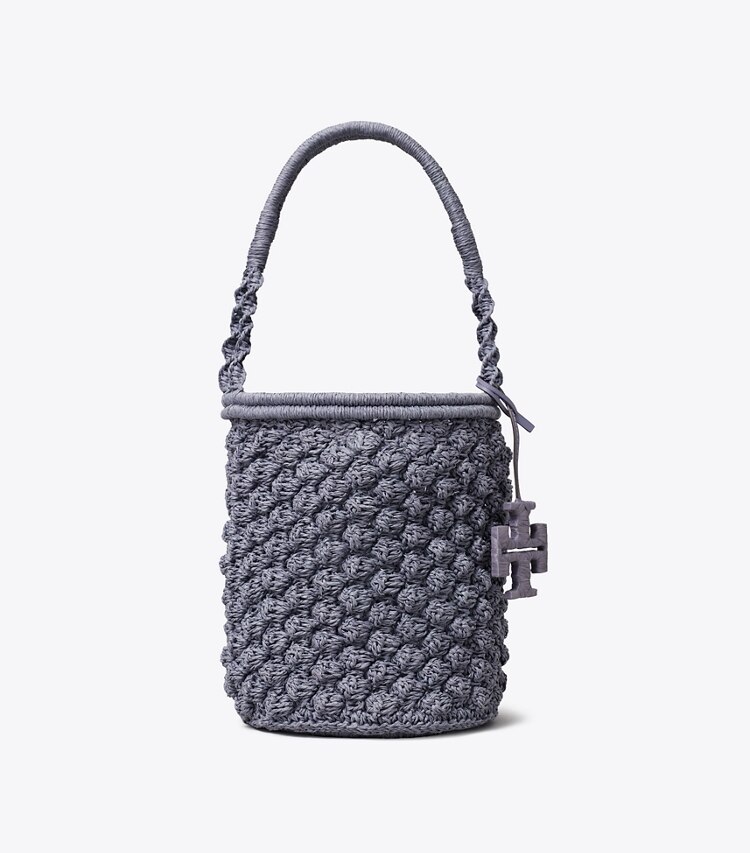 Tory Burch designer borse a tracolla Borsa a secchiello Ella Popcorn lavorata a mano all’uncinetto in Gray front