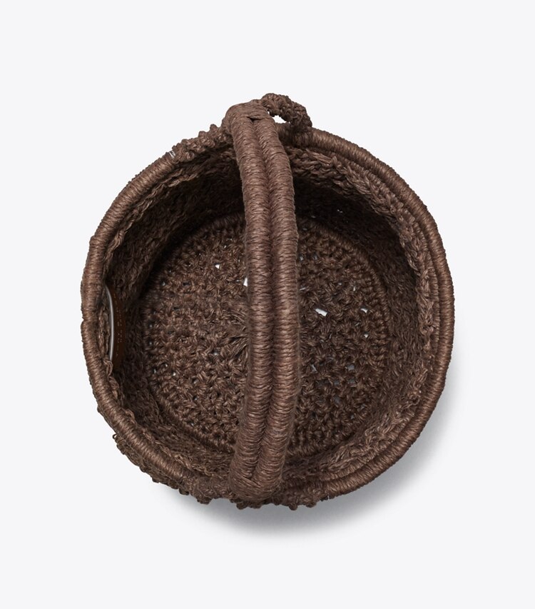 Tory Burch designer borse a tracolla Borsa a secchiello Ella Popcorn lavorata a mano all’uncinetto in Dark Cocoa superiore