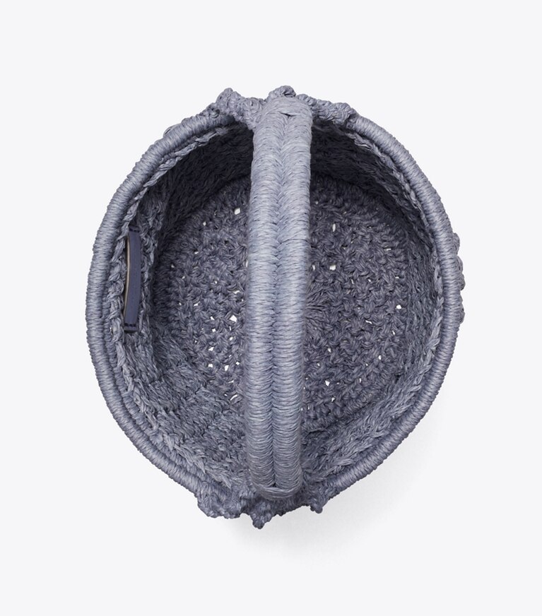 Tory Burch designer borse a tracolla Borsa a secchiello Ella Popcorn lavorata a mano all’uncinetto in Gray superiore