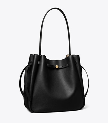 Tory Burch designer borse a tracolla Borsa a secchiello grande Romy in Black angle