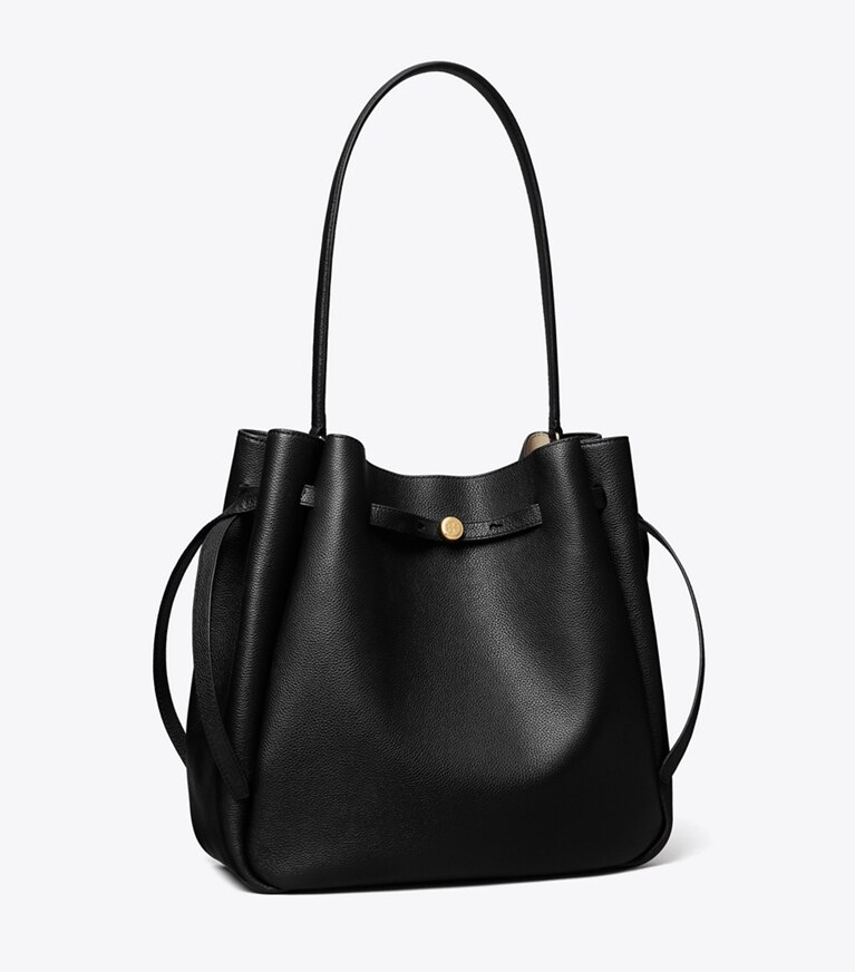 Tory Burch designer borse a tracolla Borsa a secchiello grande Romy in Black angle