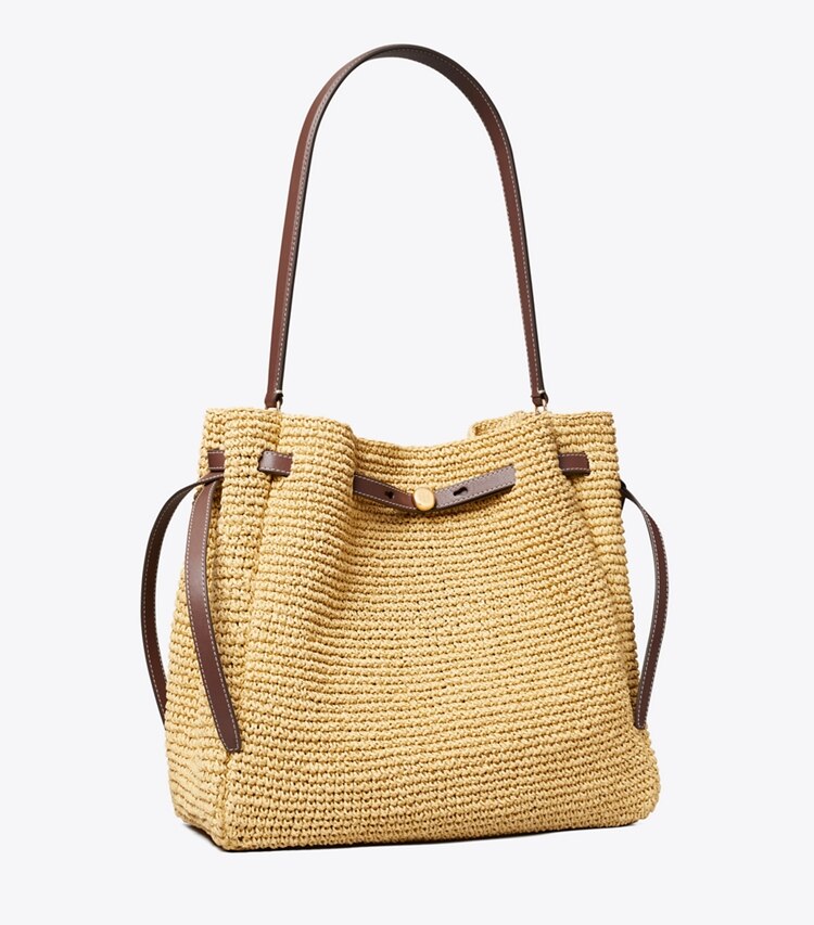 Tory Burch designer borse a tracolla Borsa a secchiello grande Romy in paglia in Natural angle