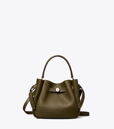 Tory Burch designer borse a spalla Borsa a secchiello Mini Romy in Dark Olive front