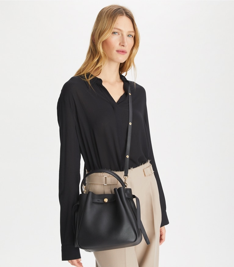 Tory Burch designer borse a spalla Borsa a secchiello Romy in Black angle