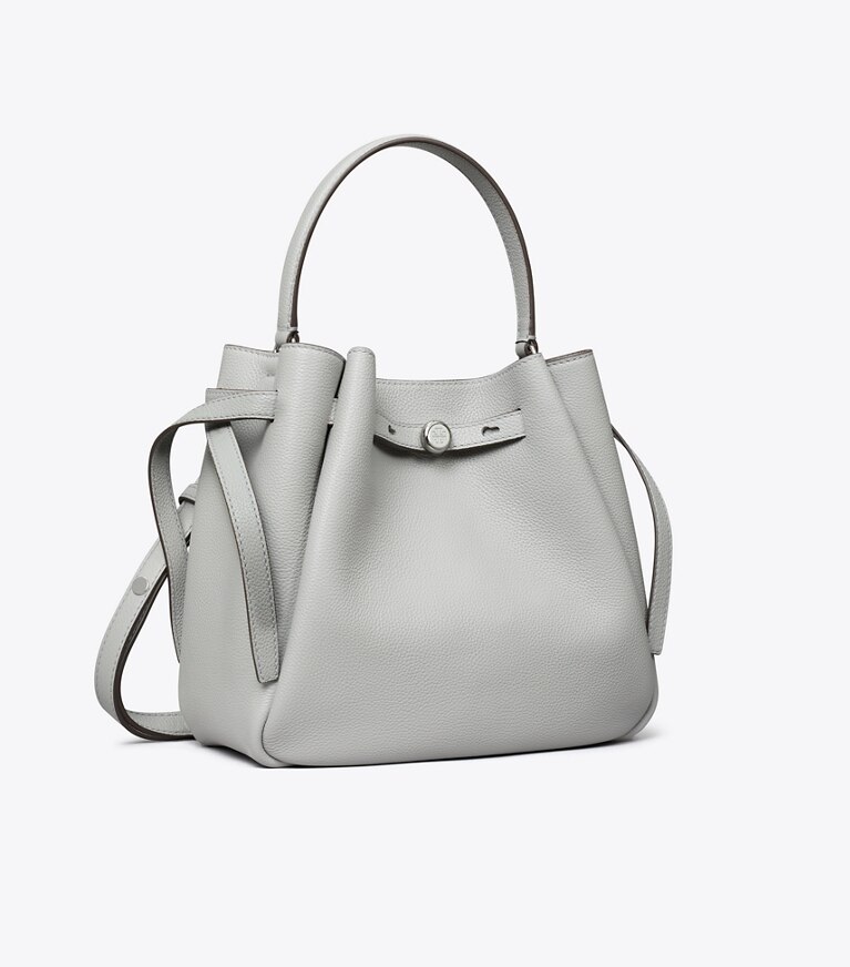 Tory Burch designer borse a spalla Borsa a secchiello Romy in Light Granite angle