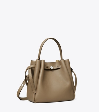 Tory Burch designer borse a spalla Borsa a secchiello Romy in Wild Mushroom angle