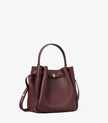 Tory Burch designer borse a spalla Borsa a secchiello Romy in Dark Carmine angle