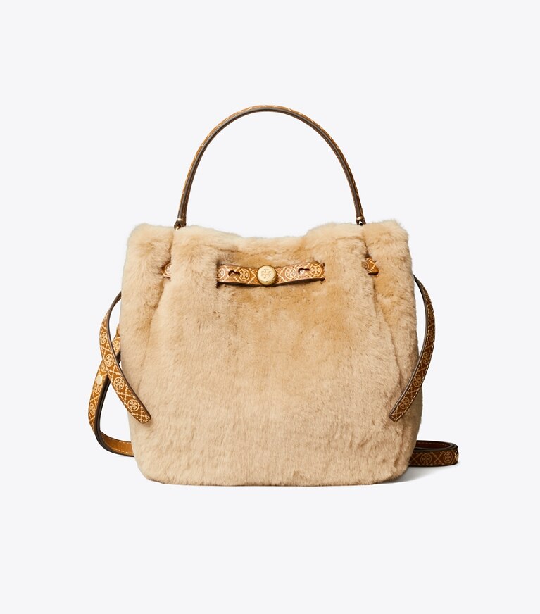 Tory Burch designer borse a spalla Borsa a secchiello Romy in shearling in Teddy front