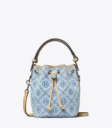 Tory Burch designer borse a spalla Borsa a secchiello T Monogram in denim in Powder Blue front