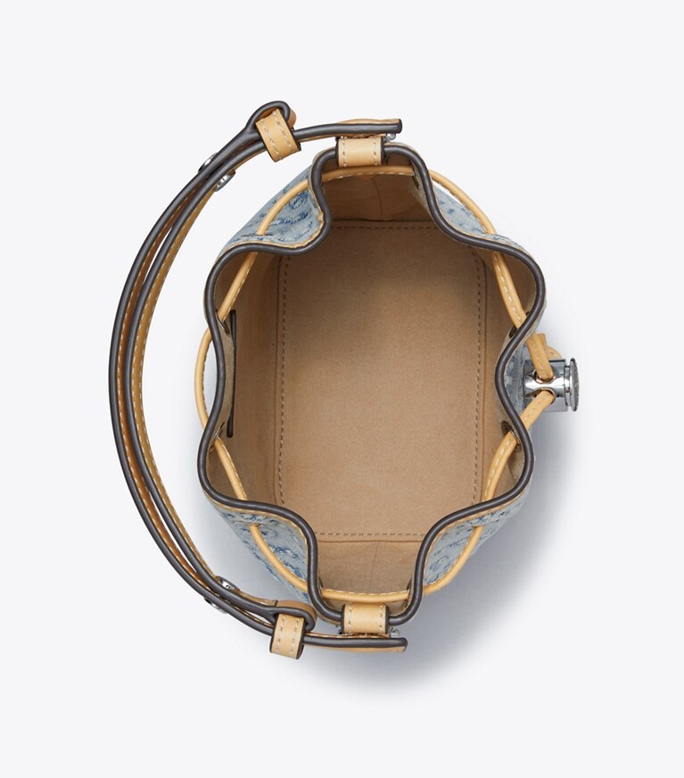 Tory Burch designer borse a spalla Borsa a secchiello T Monogram in denim in Powder Blue angle