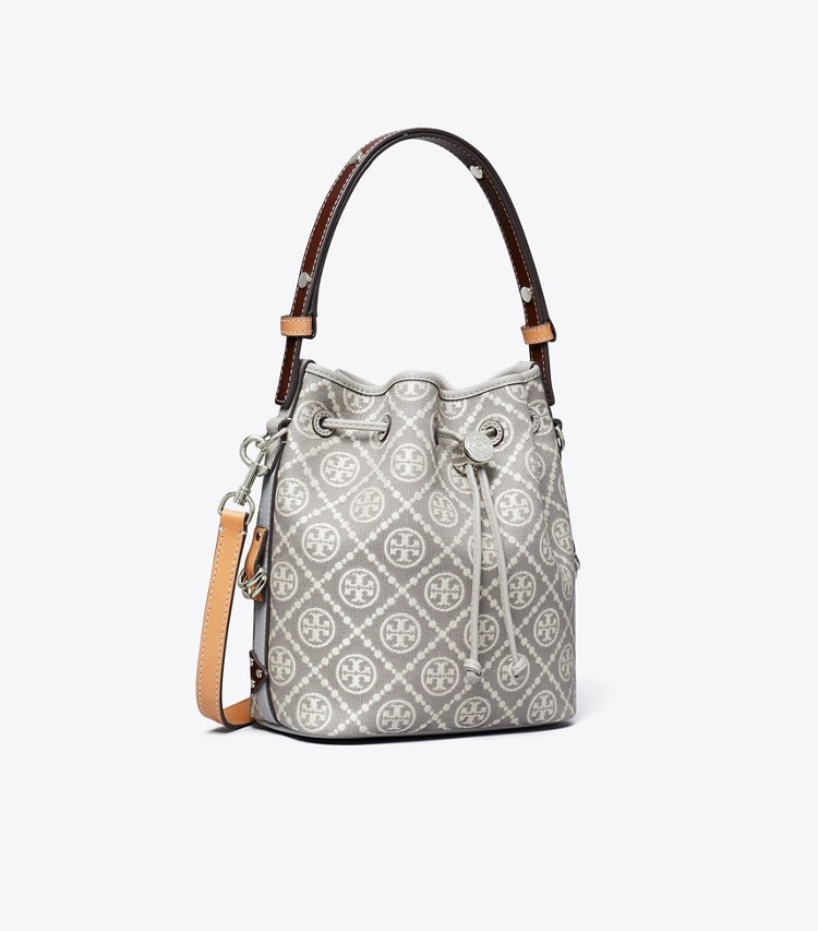 Tory Burch designer borse a spalla Borsa a secchiello T Monogram stile utility in Gray angle
