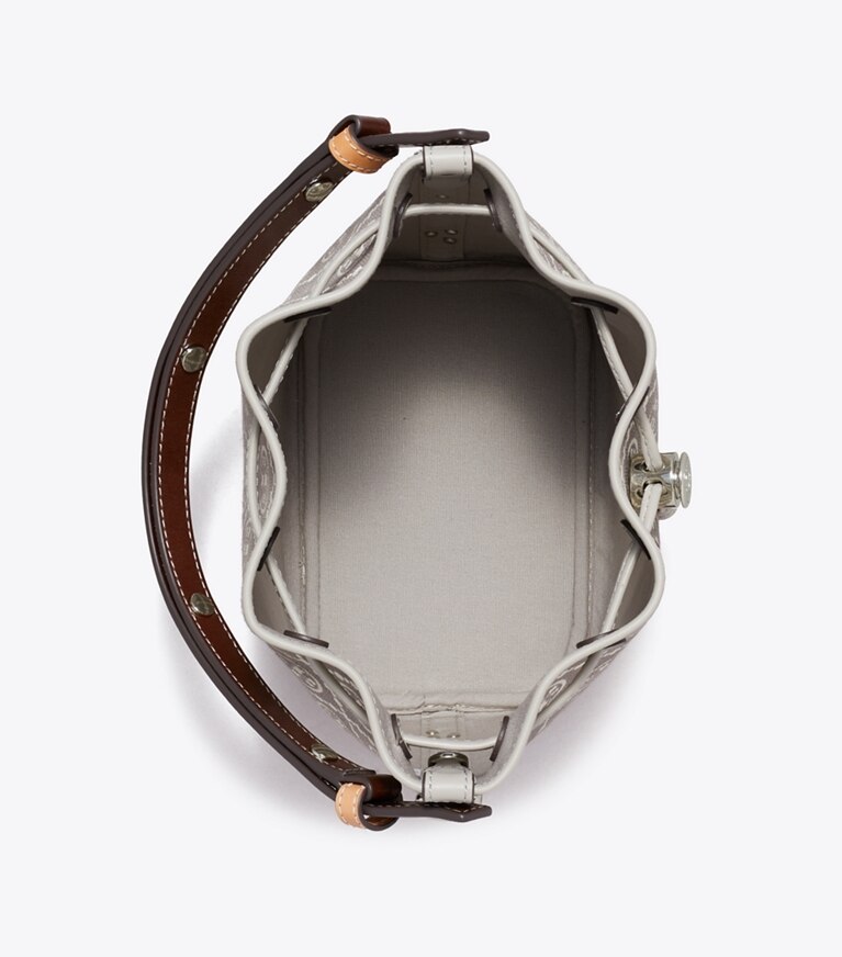 Tory Burch designer borse a spalla Borsa a secchiello T Monogram stile utility in Gray angle