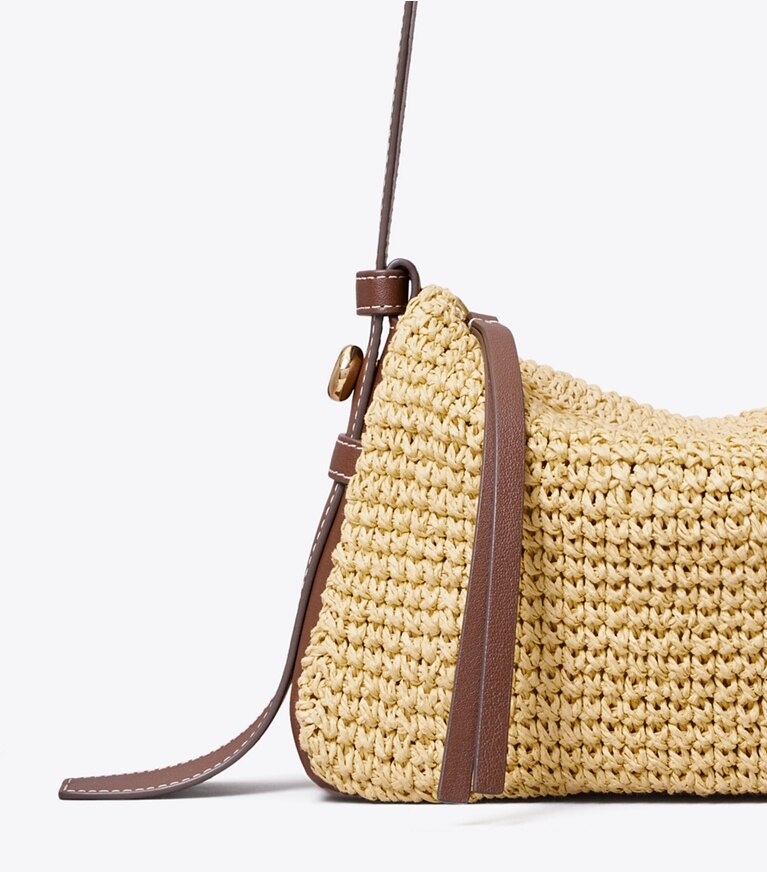 Tory Burch designer borse a tracolla Borsa a spalla intrecciata piccola Romy in Natural dettaglio