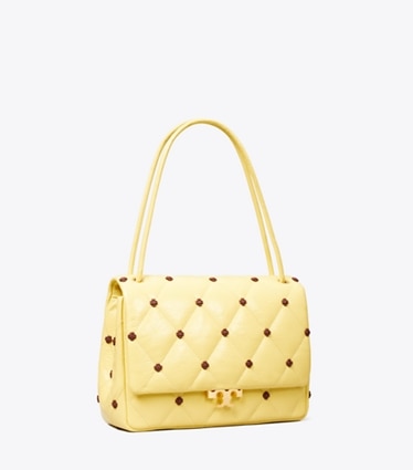 Tory Burch designer borse a tracolla Borsa a tracolla Bunny Knot Runway in pelle verniciata in Beeswax angle
