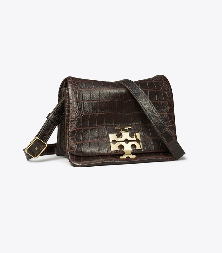 Tory Burch designer borse a tracolla Borsa a tracolla Charlie con rilievo a coccodrillo in Dark Brown angle