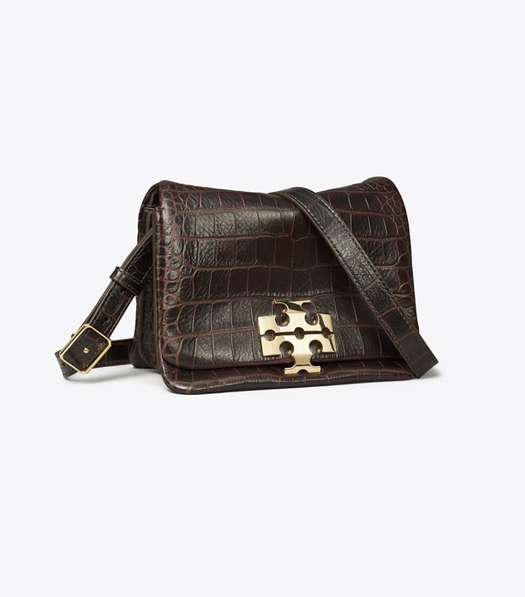 Tory Burch designer borse a tracolla Borsa a tracolla Charlie con rilievo a coccodrillo in Dark Brown angle