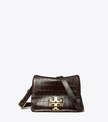 Tory Burch designer borse a tracolla Borsa a tracolla Charlie con rilievo a coccodrillo in Dark Brown front
