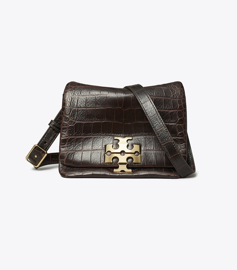Tory Burch designer borse a tracolla Borsa a tracolla Charlie con rilievo a coccodrillo in Dark Brown angle